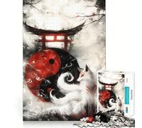 Puzzle per adulti Yin e Yang Torii Kitsune da 1000 pezzi,gioco di concentrazione mentale,taglio di alta precisione,attività creativa per rafforzare i legami affettivi (38x26cm)