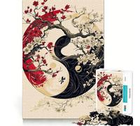 Puzzle per adulti Yin Yang con fiori di ciliegio,1000 pezzi,gioco cognitivo a incastro perfetto,senza spazi vuoti,attività rilassante per la pausa mentale (50x75cm)