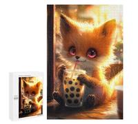 Puzzle Per Adulti1000 PCS Cute Fox Drinking Boba Tea Puzzle Rompicapo Gioco Di Assemblaggio Di Modelli Unici Per Compleanni E Regali 1000 PCS