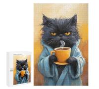 Puzzle Per Adulti1000 PCS Grumpy Cat in Robe with Coffee Cup Puzzle Per Adolescenti Antistress Ogni Pezzo È Unico - Giochi Stimolanti 1000 PCS