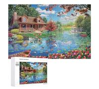Puzzle Per Adulti1000 PCS Peaceful Cottage by The Lake Puzzle Per Adolescenti Gioco Rompicapo Migliora La Memoria Aiuta Ad Allenare Il Cervello 1000 PCS