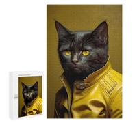 Puzzle Per Adulti1000 PCS Stylish Cat in Yellow Jacket Puzzle Rompicapo Gioco Di Assemblaggio Di Modelli Unici Per Compleanni E Regali 1000 PCS