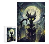 Puzzle Per Adulti300 PCS Cartoon Cat on Skyscraper at Night Puzzle Rompicapo Gioco Di Assemblaggio Di Modelli Unici Per Compleanni E Regali 300 PCS