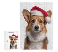 Puzzle Per Adulti300 PCS Corgi Dog with Santa Hat Portrait Puzzle Rompicapo Gioco Di Assemblaggio Di Modelli Unici Per Compleanni E Regali 300 PCS