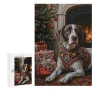 Puzzle Per Adulti300 PCS German Shorthaired Pointer Dog in Christmas Sweater by Fireplace Puzzle Per Adulti Gioco Per Famiglie Vacanza A Casa Passatempo Per Compleanno, Natale 300 PCS