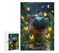 Puzzle Per Adulti300 PCS Magical Hippo with Glowing Butterflies Puzzle Per Adolescenti Per Divertimento in Famiglia Sfida Educativa Regali Unici Per Compleanni 300 PCS