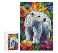 Puzzle Per Adulti300 PCS Polar Bear in Floral Stained Glass Puzzle Rompicapo Gioco Di Assemblaggio Di Modelli Unici Per Compleanni E Regali 300 PCS