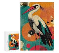 Puzzle Per Adulti300 PCS Stork with Geometric Background Graceful Crane A Vibrant Pop Art Expression Puzzle Rompicapo Gioco Di Assemblaggio Di Modelli Unici Per Compleanni E Regali 300 PCS