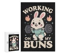 Puzzle Per Adulti300 PCS Working On My Buns - Cute Gym Bunny Squat Pun Puzzle Per Adolescenti Per Divertimento in Famiglia Sfida Educativa Regali Unici Per Compleanni 300 PCS