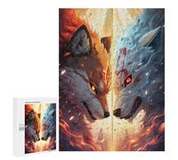 Puzzle Per Adulti500 PCS Fire Vs Ice Dual Wolf Spirits Puzzle Per Adolescenti Gioco Rompicapo Migliora La Memoria Aiuta Ad Allenare Il Cervello 500 PCS