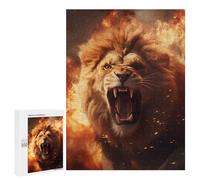 Puzzle Per Adulti500 PCS Furious Lion Fire Flames Puzzle Rompicapo Gioco Di Assemblaggio Di Modelli Unici Per Compleanni E Regali 500 PCS