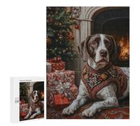 Puzzle Per Adulti500 PCS German Shorthaired Pointer Dog in Christmas Sweater by Fireplace Puzzle Per Adulti Giochi Per Famiglie Sfida Difficile Attività Divertenti A Casa 500 PCS