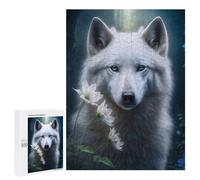 Puzzle Per Adulti500 PCS White Wolf with Flowers Puzzle Per Adulti Giochi Per Famiglie Sfida Difficile Attività Divertenti A Casa 500 PCS
