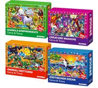 Puzzle per Bambini 4 5 6 Anni - Educativo Puzzle per Bambini 7 a 8 Anni | 4x100 Pezzi Puzzle Animali con Cornice - Gioco Cerca e Trova Educativo con Vita Notturna - Regalo Giocattolo da 6 a 10 Anni