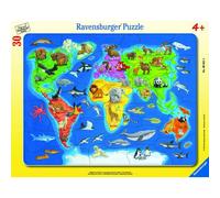 Puzzle per bambini con mappa del mondo e animali (30 pezzi, puzzle con