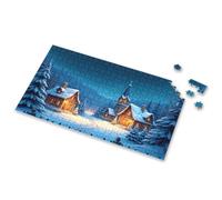 Puzzle per bambini dai 4 ai 6 anni con villaggio innevato con case accoglienti e chiesa sotto il cielo stellato, puzzle con immagini di 4 anni, regalo di compleanno per bambina da 300 pezzi (500 pezzi