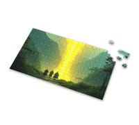 Puzzle per bambini dai 4 ai 6 anni, tre figure camminano verso una luce incandescente in una foresta nebbiosa, puzzle da 4 anni, regalo di compleanno (300 pezzi)