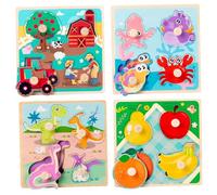 Puzzle per bambini di 2 anni Dinosauri della fattoria Frutta e creature marine Puzzle in legno Giocattolo educativo Montessori per l'apprendimento dei più piccoli.
