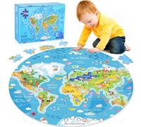 Puzzle per bambini, puzzle con mappa del mondo da 71 pezzi per bambini di 3 anni, puzzle rotondi per ragazzi e ragazze dai 3 agli 8 anni, giochi di attività educative, giocattoli di compleanno per