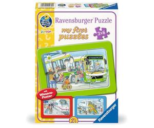 Puzzle per bambini Ravensburger - 12004039 Viaggiare in autobus, treno e aereo: il mio primo puzzle da 3x6 pezzi e perché? Perché? Poster Why Knowledge, per bambini dai 2,5 anni in su