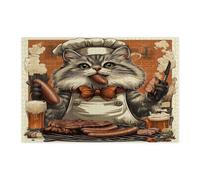 Puzzle per barbecue a forma di gatto siberiano primaverile, per adulti, 1000 pezzi, puzzle in legno con gattini e chef, strano motivo vintage, decorazione per la casa