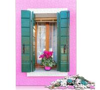 Puzzle per famiglie con finestra sulla casa rosa, Italia, giochi stimolanti, puzzle in cartone riciclato al 100% per bambini adulti, regalo di compleanno, 1000 pezzi (38x26 cm)