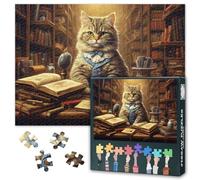 Puzzle per gatti per adulti, 1000 pezzi, professor Cat in una libreria Jigsaw puzzles 1000 pezzi, puzzle surrealistici per adulti, puzzle impossibili, 50 x 70 cm