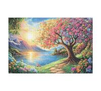 Puzzle Per Hobby Cherry Blossom Tree Lake Forest Wild Nature 1000 Pezzi Per Adulti Divertente E Coinvolgente Perfetto Per Famiglia 1000 PCS（75x50cm）