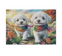 Puzzle Per Hobby Poodle Pair Flower Field Cute Pet Wildlife Wild Nature 300 Pezzi Per Adulti Divertente E Coinvolgente Perfetto Per Famiglia 300 PCS（40x28cm）