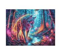 Puzzle Per Hobby Wolf Fire Flower Forest Wildlife Wild Nature Beautiful 500 Pezzi Per Adulti Divertente E Coinvolgente Perfetto Per Famiglia 500 PCS（52×38cm）