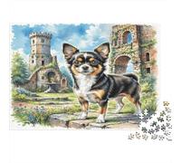 Puzzle per la Casa Chihuahua per Adulti, Corgi nel Cortile del Castello Gioco Educativo Antistress e Decorazione Murale 70x50cm 1000 Pezzi