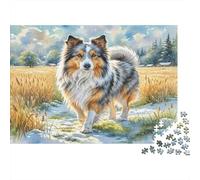 Puzzle per la Casa Scottish Shepherd Dog per Adulti, Cane Tricolore nell’Erba Gioco Educativo Antistress e Decorazione Murale 70x50cm 1000 Pezzi