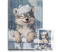 Puzzle per l'ora del bagno del cucciolo di lupo per adulti, 1000 pezzi, attività educativa, regalo perfetto per le occasioni festive, dimensioni 38x26cm