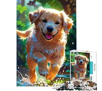 Puzzle per ragazzi 1000 Allegri Golden Retriever che corrono nell'acqua per compleanno Natale attività in famiglia giocattolo antistress adatto a partire dai 14 anni (38x52cm)