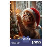 Puzzle Per Ragazzi 1000 Cat in Santa Hat Puzzle Giochi Divertenti Decorazione Perfetta Offerta Come Regalo Per Tutta La Famiglia 70x50cm/1000pcs