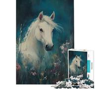 Puzzle per ragazzi 1000 Cavallo bianco nel prato Impegnativo da completare Un'opera d'arte Antistress Adatto a partire dai 14 anni (38x52cm)