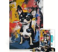 Puzzle per ragazzi 1000 Chihuahua che fuma Taglio preciso Gioco Rompicapo Regalo Gioco rilassante Regalo di Natale Arte (50x75cm)