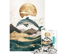 Puzzle per ragazzi 1000 Delfini che saltano la luna Impegnativo da completare Un'opera d'arte Antistress Adatto a partire dai 14 anni (38x26cm)