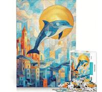 Puzzle per ragazzi 1000 Delfini che saltano sulla città, Gioco per famiglie, Divertimento a casa, Ideale come regalo 38x26cm