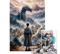 Puzzle per ragazzi 1000 Drago sulla Terra Mistica Puzzle 1000 Giocattolo Decorazione da Parete Un'Opera d'Arte Regali di Natale Compleanno (75x50cm)