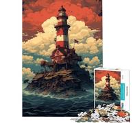 Puzzle per ragazzi 1000 Faro nella tempesta per gioco educativo sfida gioco impossibile regalo di compleanno idee regalo (dimensioni 38x26cm)