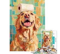 Puzzle per ragazzi 1000 Golden Retriever con cappello di carta igienica per gioco educativo sfida giochi per famiglie gara di velocità manuale regali di compleanno (dimensioni 75x50cm)