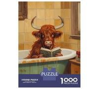 Puzzle Per Ragazzi 1000 Highland Cow Reading Book Puzzle Per Adulti Gioco Rompicapo Perfetto Per Decorare E Fare Regali A Tutta La Famiglia 52x38cm/1000pcs