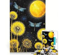 Puzzle per ragazzi: 1000 libellule e denti di leone sotto una luna gialla, gioco impossibile, attività per famiglie, ideale come regalo per tutta la famiglia 38x26cm
