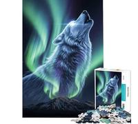 Puzzle per ragazzi 1000 Lupo Ululante con Aurora Boreale Gioco avvincente per coltivare la pazienza Gioco rompicapo Difficile Regalo di compleanno (Dimensioni 75x50cm)