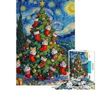 Puzzle per ragazzi 1000 Notte Stellata Gatti di Natale Puzzle per ragazzi Giochi divertenti Taglio di precisione compleanno e altri compleanni (dimensioni 38x52cm)