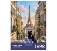 Puzzle Per Ragazzi 1000 Pezzi Black Cat Eiffel Tower in Paris Puzzle Gioco Rompicapo Un'opera D'arte Regali Unici Per Compleanno E Natale 52x38cm/1000pcs