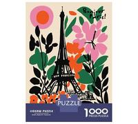 Puzzle Per Ragazzi 1000 Pezzi Bonjour Paris Eiffel Tower Floral Art Puzzle Per Adulti Gioco Pratico Taglio Di Precisione Attività Divertenti A Casa 38x26cm/1000pcs