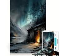 Puzzle per ragazzi 1000 pezzi Cabin Under The Northern Lights - Taglio preciso - Gioco creativo per la mente - Relax - Regalo di Natale artistico (50x75cm)