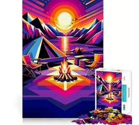 Puzzle per ragazzi 1000 pezzi Campeggio Tramonto Wpap Popart Taglio stretto Divertente Gioco creativo per la mente Rilassamento Divertimento Regalo di Natale Arte (50x75cm)